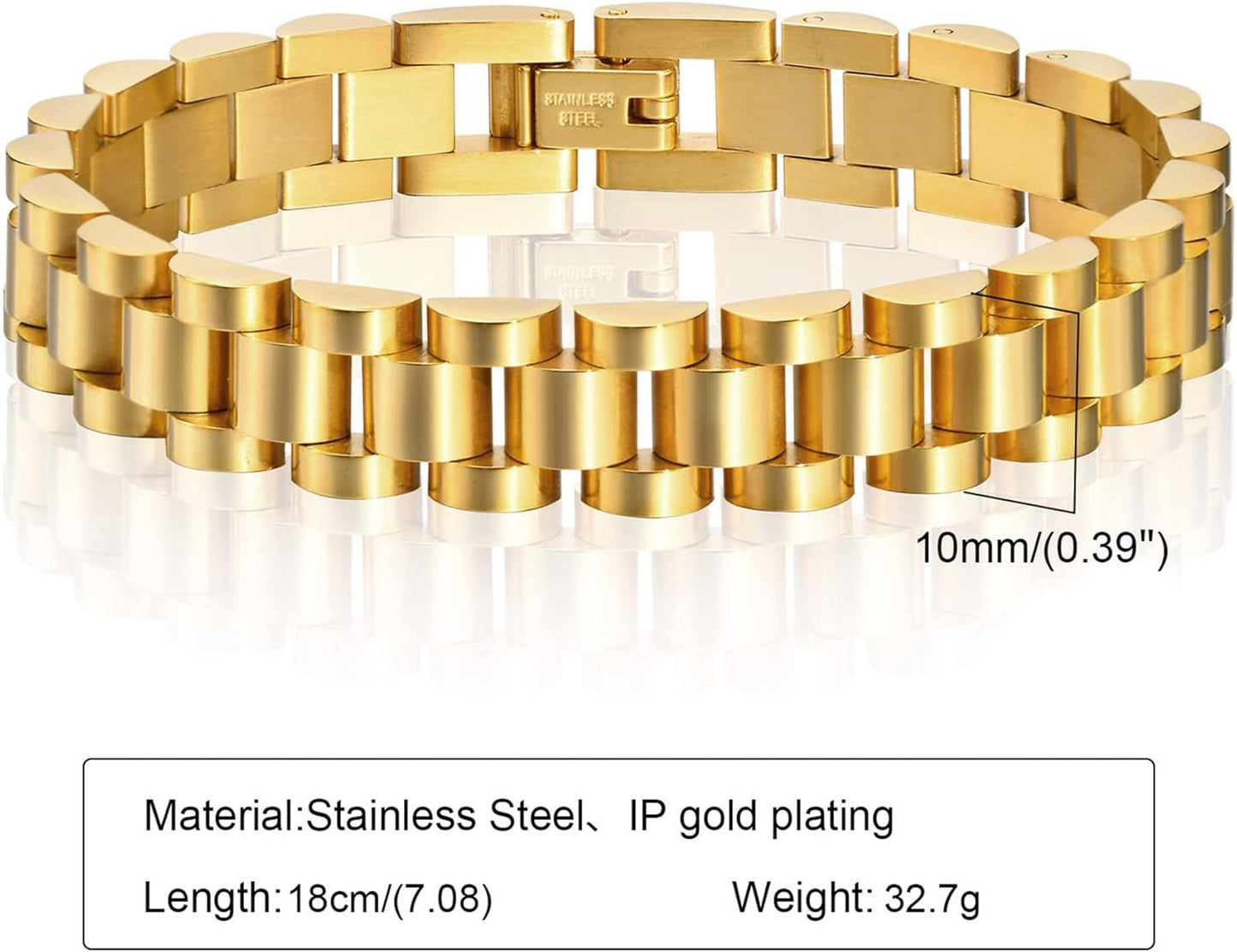 2pcs Gold Chain Link Bracelet, Stainless Steel Crystal Friendship Bracelets Bangle,Watch Band Chains Wristband