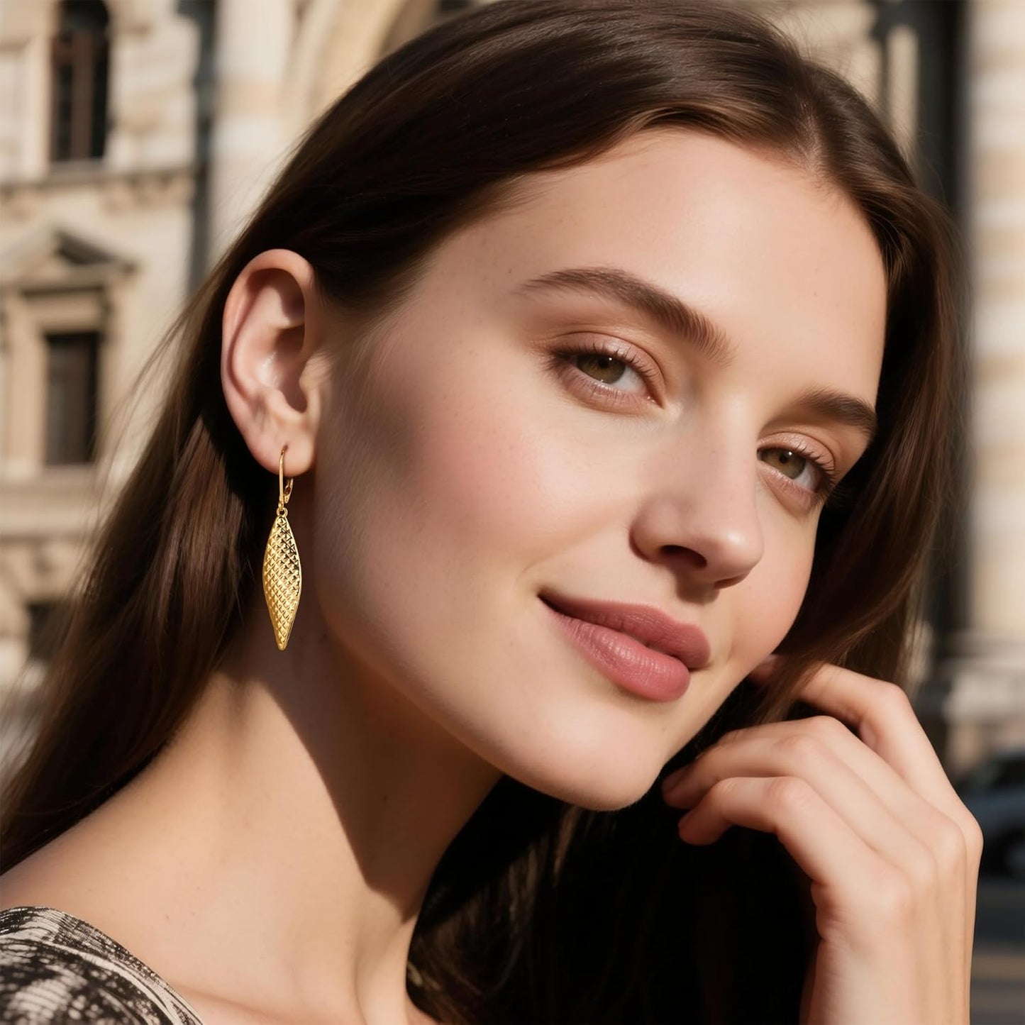 14K Gold Long Dangle Earrings for Women,Sterling Silver Drop Leverback Earrings Trendy Hypoallergenic Gold Hammered
