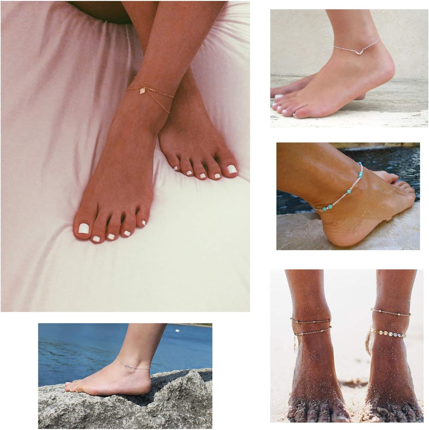 16 count Gold Silver Two Style Chain Beach Anklet Bracelet  Anklet Set,Adjustable Size