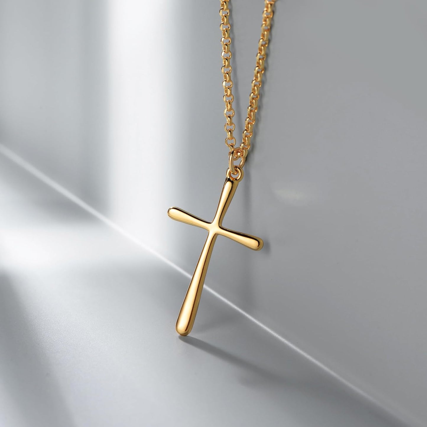 Cross Necklace 14K Plated Dainty Chain, Minimalist Faith Pendant Religious Prayer Jewelry Gift