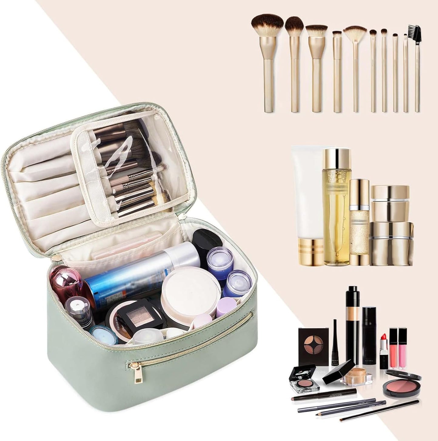 Makeup Bag, Travel Make Up Organizer Cosmetic Brush Bags Case for Women