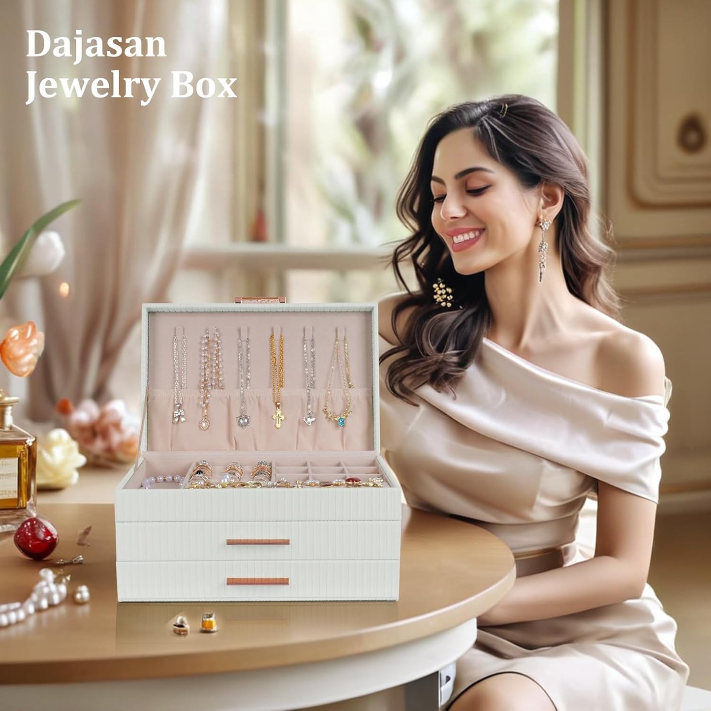 Jewelry Box Organizer with 2 Drawers, 3-Tier Large Jewelry Holder Organizer Box
