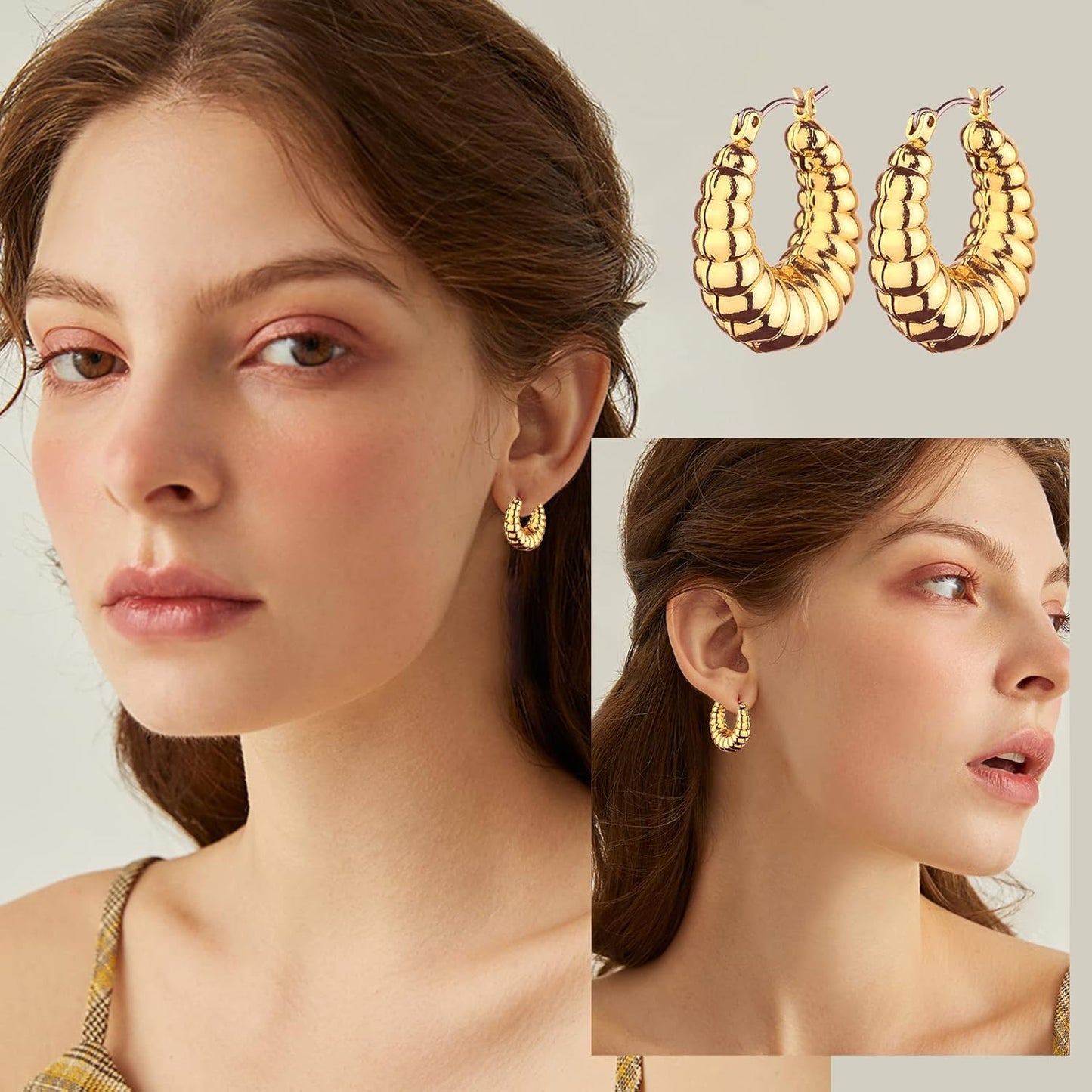 Chunky Hoop Earrings Set 14K Gold Hoop Earrings for Women Hypoallergenic, Thick Hoops Earring set, Twist Huggie Hoop Earring