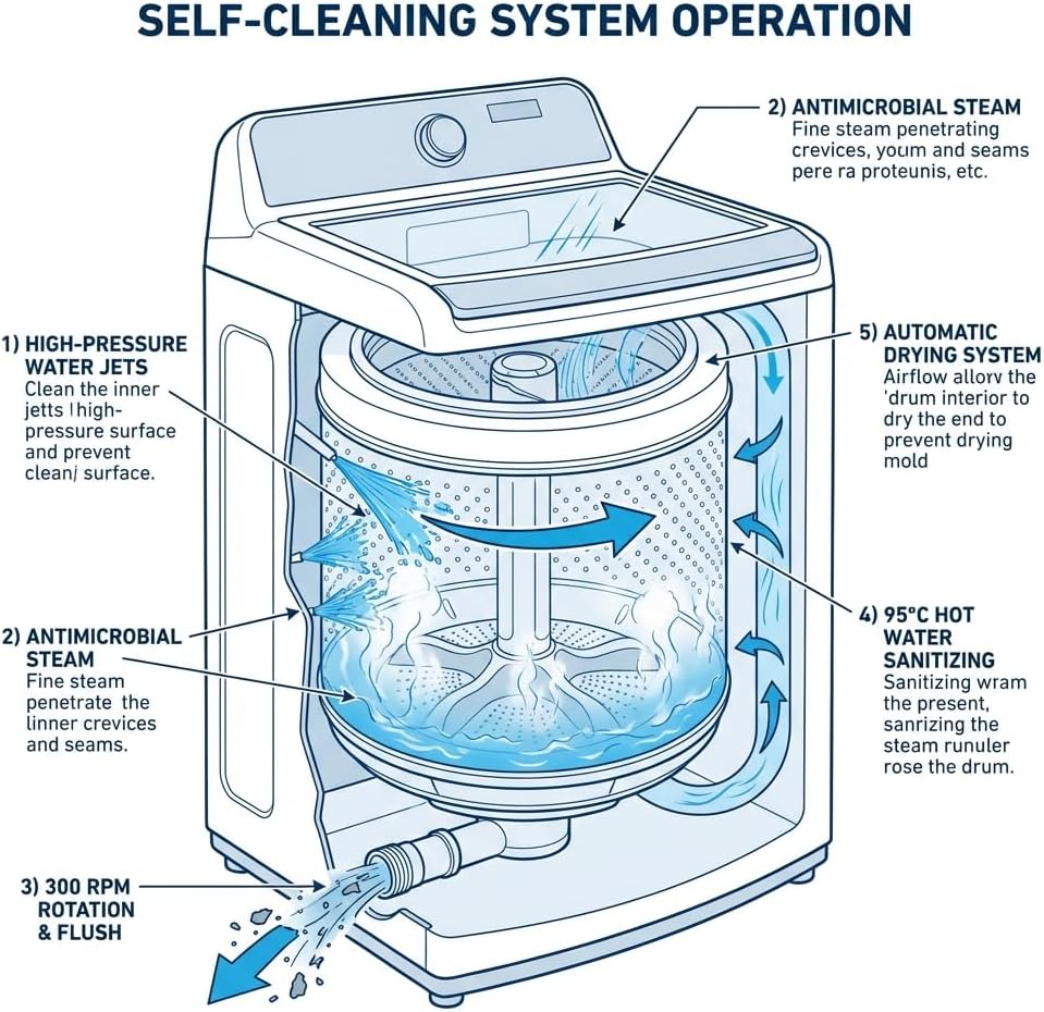 OMOMMD 4.5 cu. ft. Top Load Washer with Triple Action Impeller for Tough Dirt & Stains - Reduce Laundry Time with Accela Wash & Express Wash