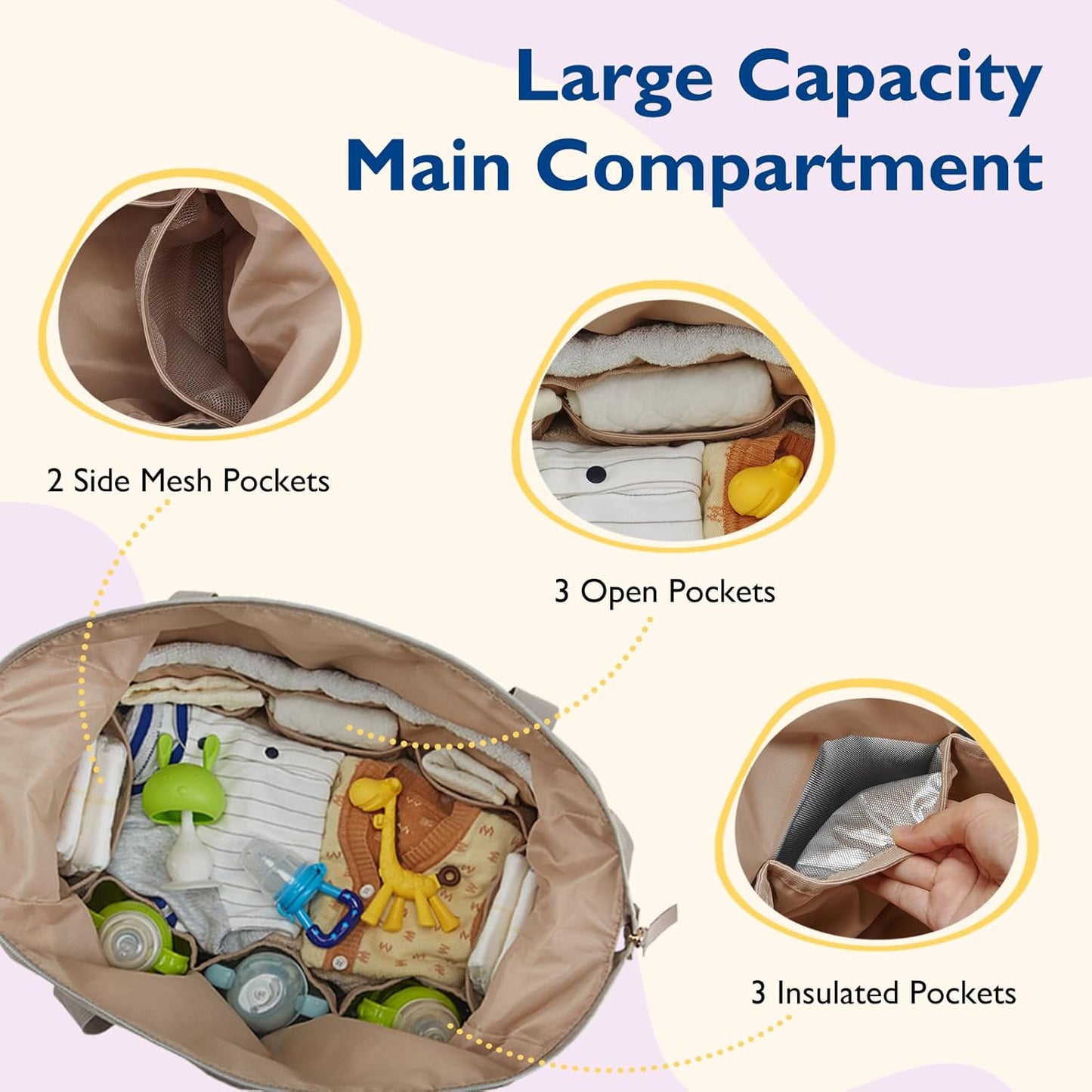 Diaper Bag Tote, Large Capacity Travel Diaper bags, Hospital Bag for Labor Delivery, Baby Bag with Pacifier Case