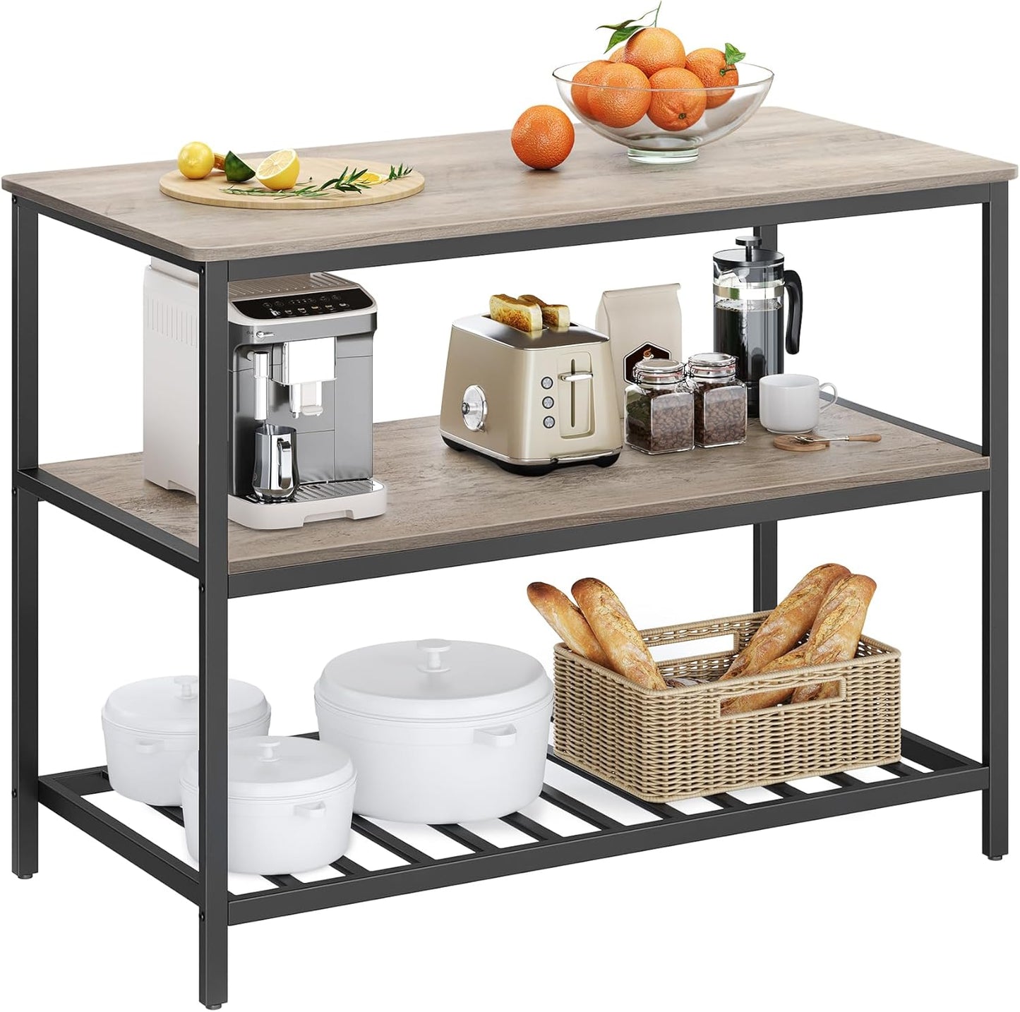 47.2 Inches Width Kitchen Shelf with Large Worktop, coffee table, Stable Steel Structure,Easy to Assemble