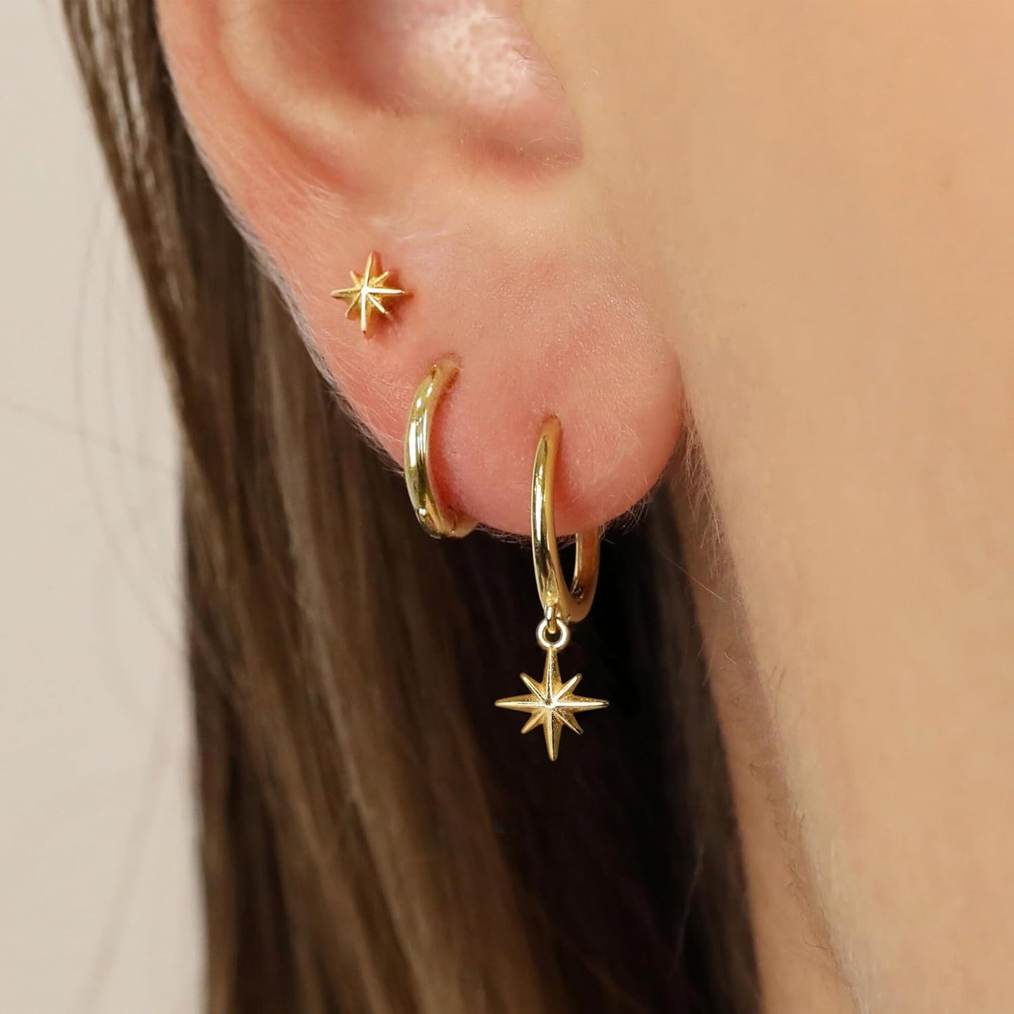 Freekiss 3 Pairs Gold Hoop Earrings Set: Dainty Stud Earrings Trendy Small 14K Gold Plated Hypoallergenic Dangle Cartilage
