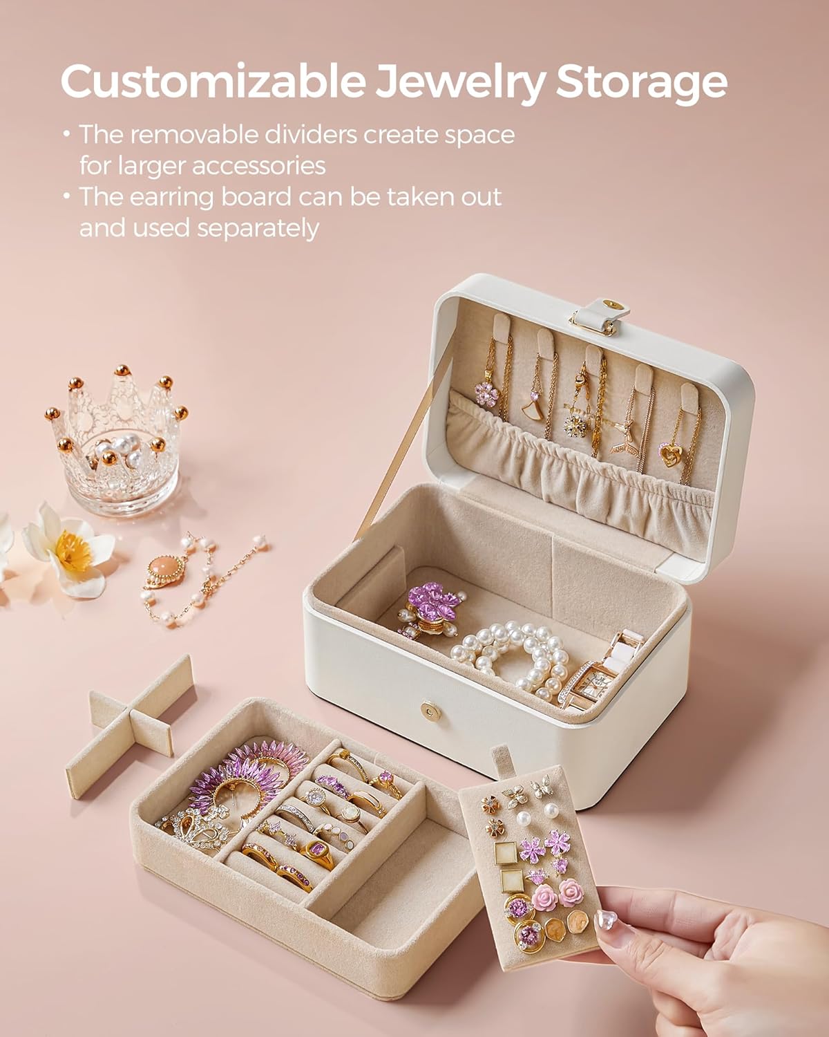 2-Layer Jewelry Organizer Box for Earrings, Necklaces, Bracelets - Portable Jewelry Storage with Large Capacity
