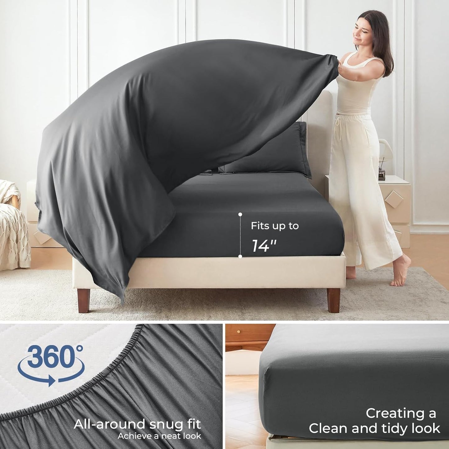 Queen Comforter Set, 7 count Bed in a Bag Queen,  Dark Grey