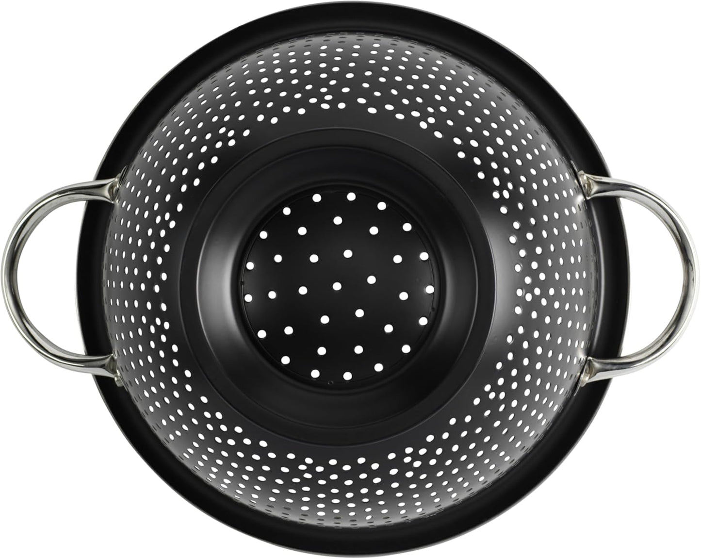 Gourmet Colander, 5qt capacity, Stainless Steel with Handles and Elevated Pedestal Foot, Bold Black