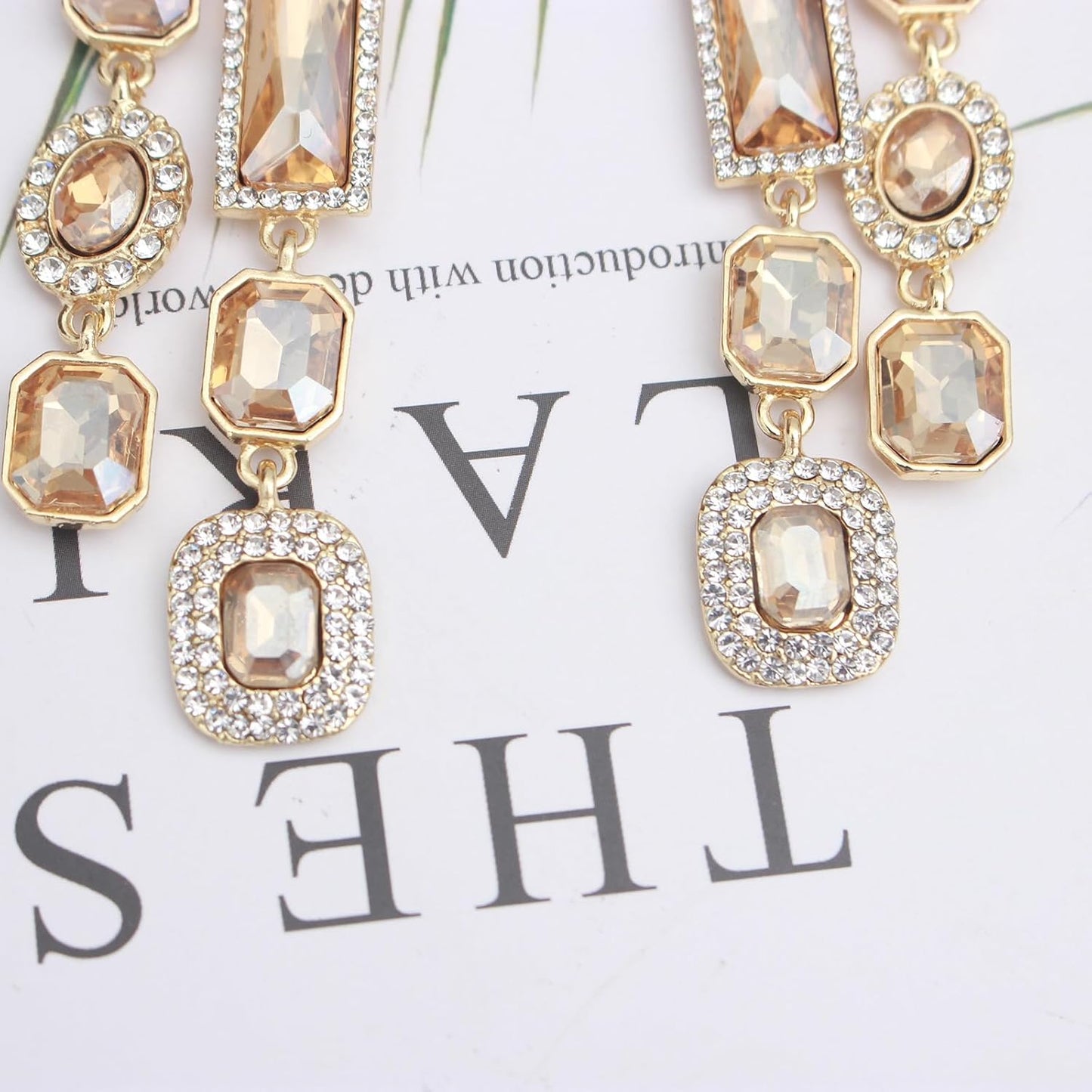 Vintage Rectangle Teardrop Chandelier Earrings, Art Deco Wedding Austrian Crystal Drop Dangle Earrings for Women Party Prom