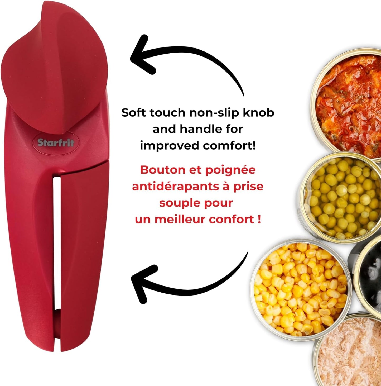 Can Opener - Safe No-Sharp-Edge Design, Holds Lid - Heavy Duty Comfort Grip