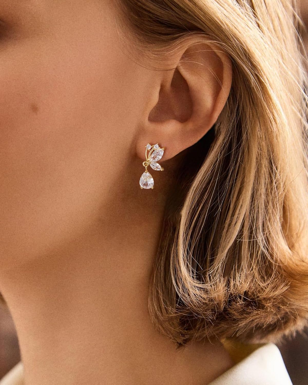 Cubic Zirconia Earrings - 14K Gold Plated Cubic Zirconia CZ Wedding Earrings for Women Bridal Bridesmaid