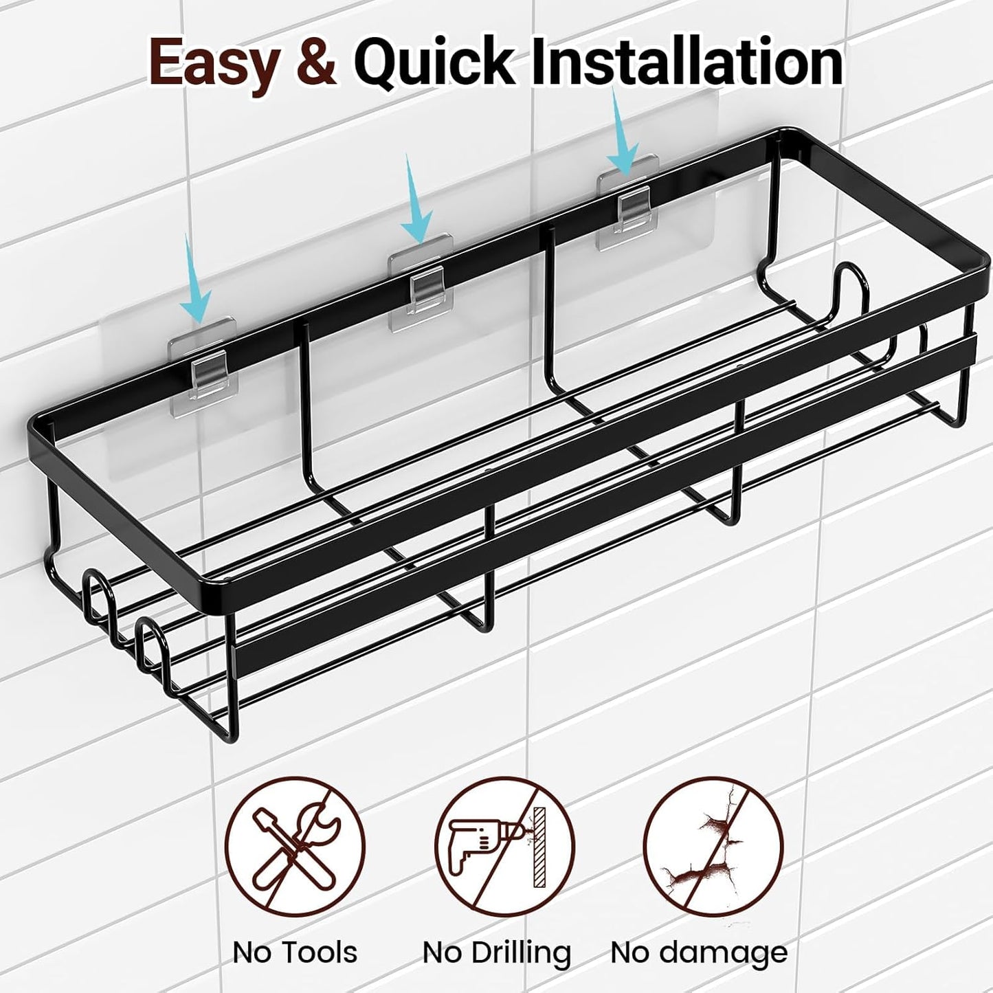 Shower Caddies 2 Pack - Adhesive Hanging Shower Shelf , No Drilling Stainless Shower Shelves