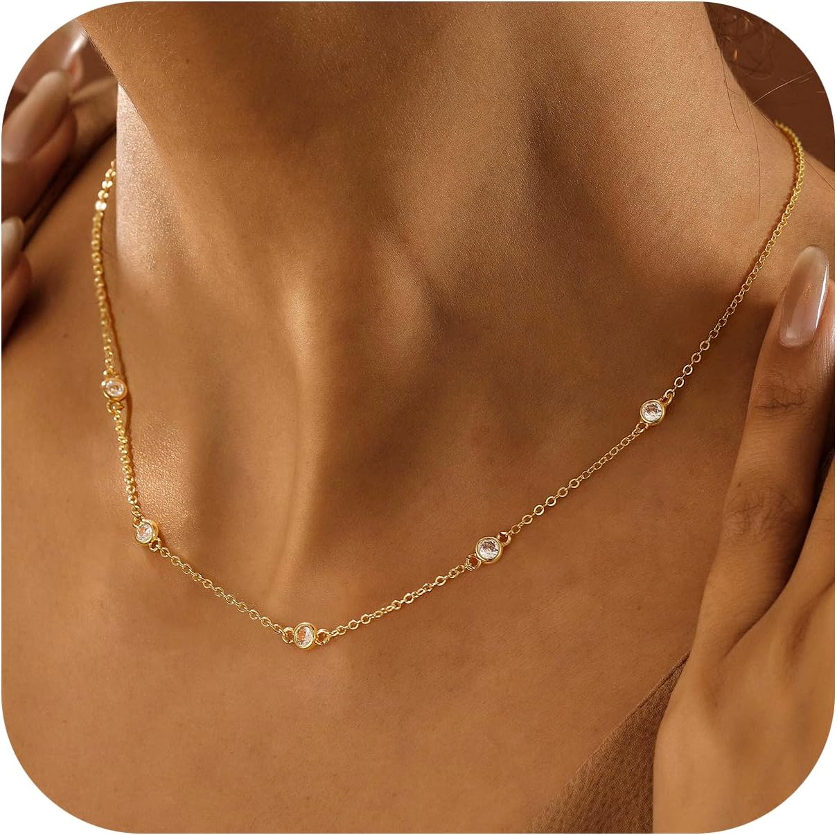 14K Gold Plated Charm Choker Necklace with Pearl & Clover, Cubic Zirconia Dainty Trendy Jewelry Gift for Women
