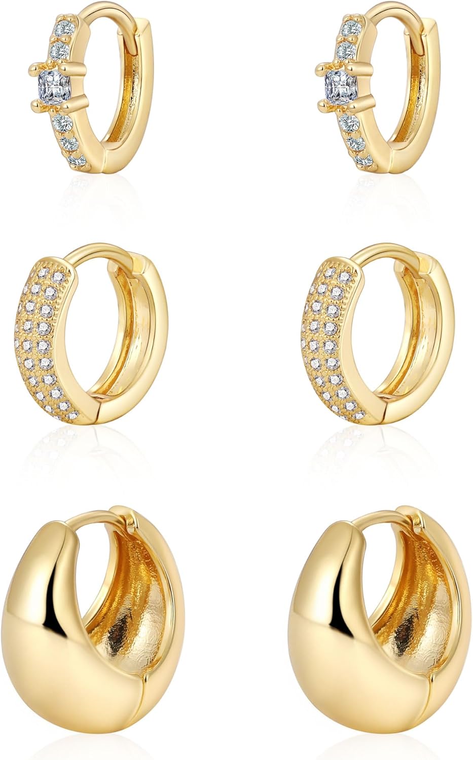 Gold Chunky Hoop Earrings Set for Women, 14K Gold Plated Twisted Huggie Hoop Earring Thick Open Lightweight Chunky Hoop