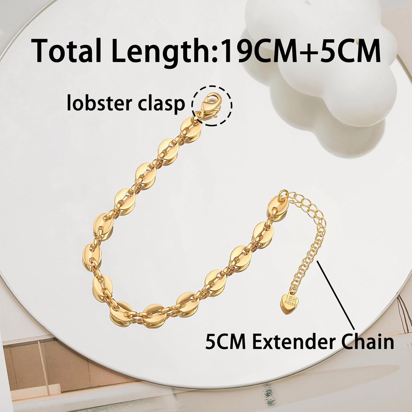 18k Gold Plated Personalized Chunky Cuban Oval Link Chain Bracelets for Men Toggle Rope Bracelet Jewelry for Women