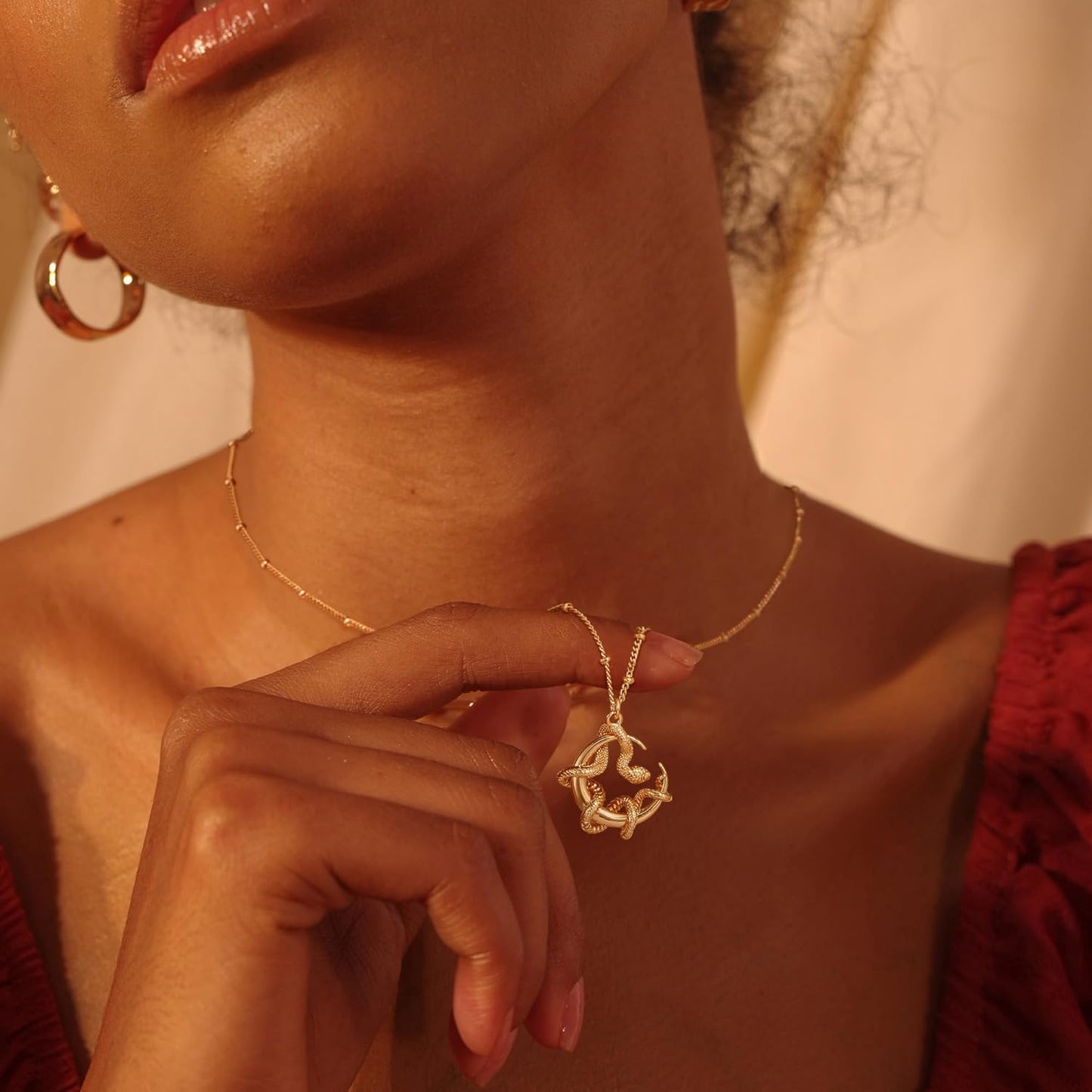 14K Gold Plated Snake Pendant Necklace for Women - Dainty Animal Charm Jewelry