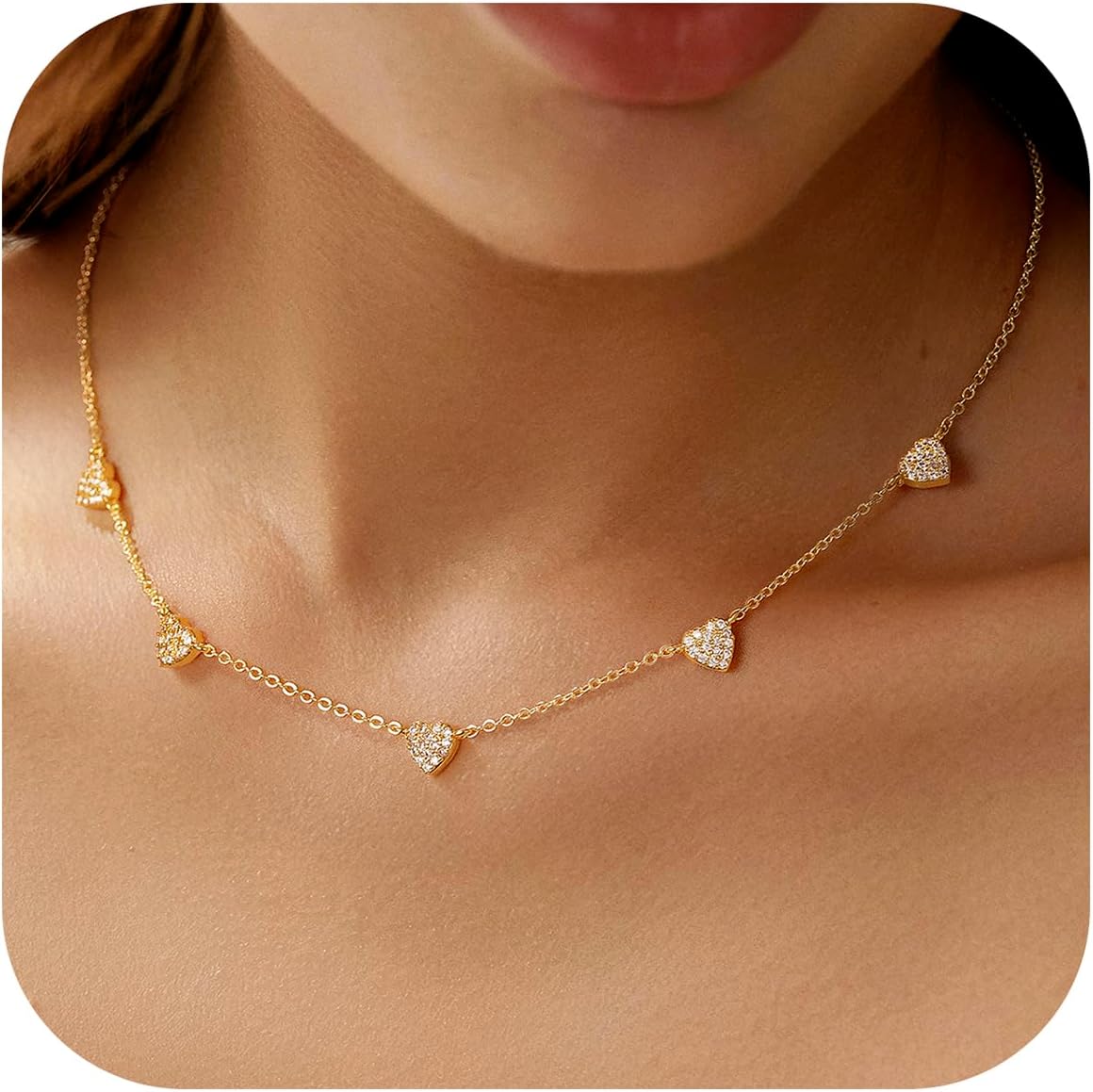 14K Gold Plated Charm Choker Necklace with Pearl & Clover, Cubic Zirconia Dainty Trendy Jewelry Gift for Women