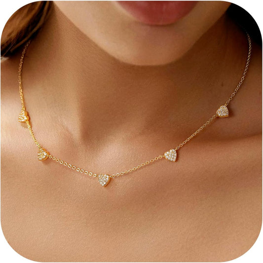 14K Gold Plated Charm Choker Necklace with Pearl & Clover, Cubic Zirconia Dainty Trendy Jewelry Gift for Women