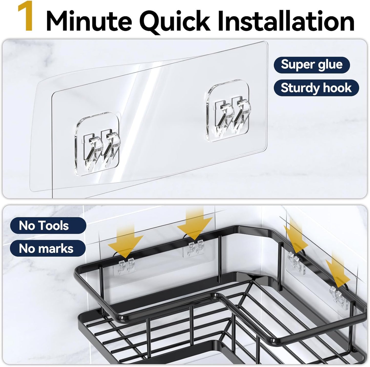 Shower Caddy Corner, 3-Pack Adhesive Rustproof Stainless Steel Shower Shelves, No Drilling