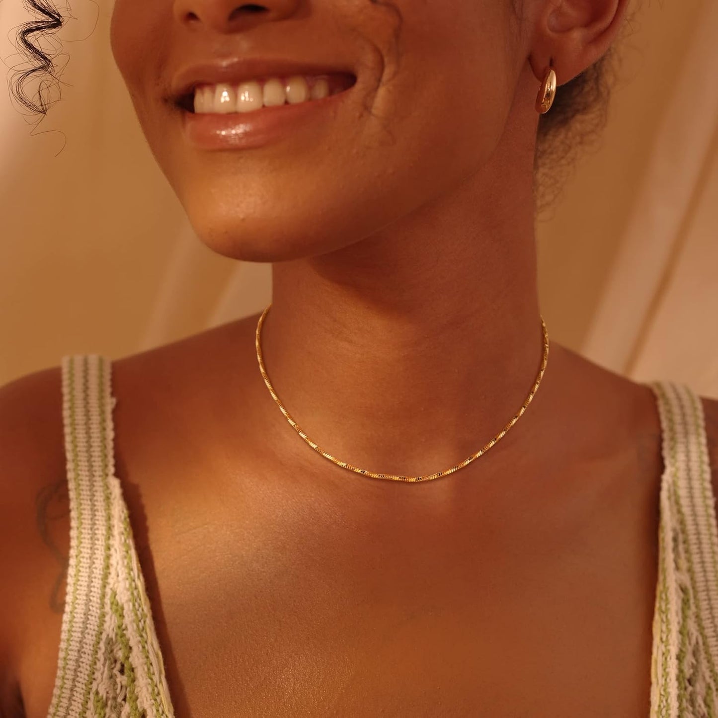 14K Gold Plated Snake Chain Choker - Dainty Boho Necklace for Women