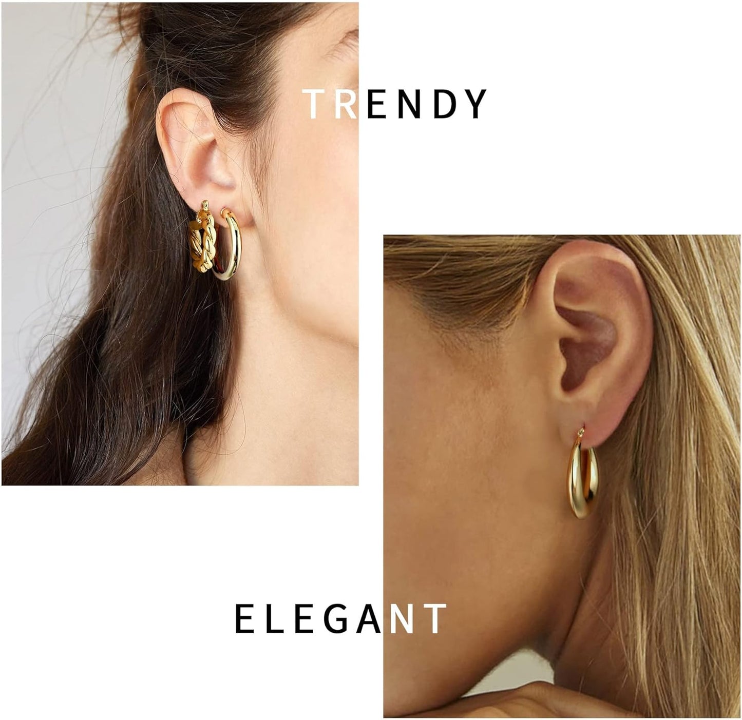 9 Pairs Gold Hoop Earrings for Women, 925 Sterling Silver Post 14K Real Gold Plated Chunky Hoop Earrings Set for Women