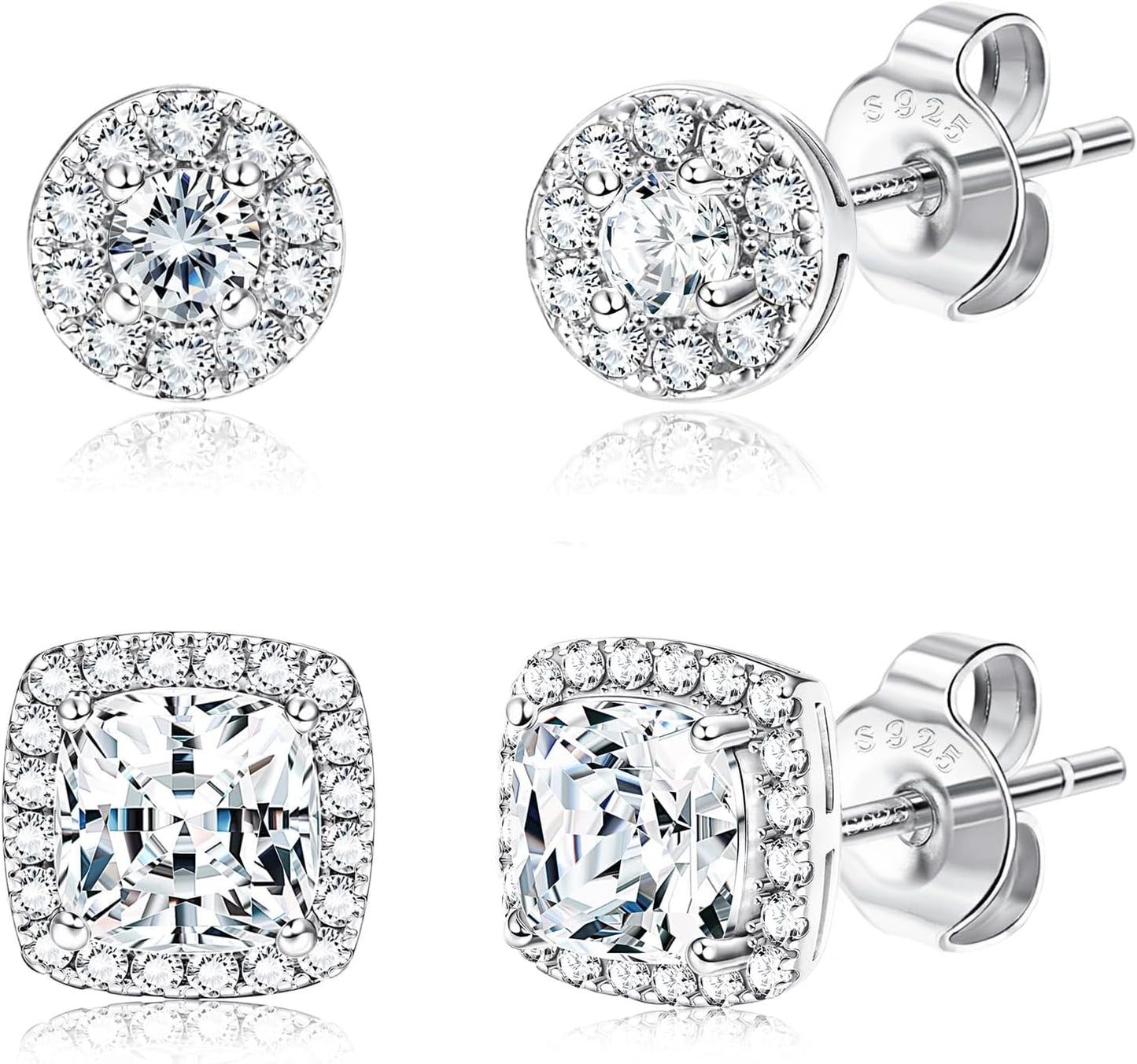 Hayoso 18K Gold Plated Halo Stud Earrings 925 Sterling Silver Cubic Zirconia Stud Earrings Round Square Diamonique Stud