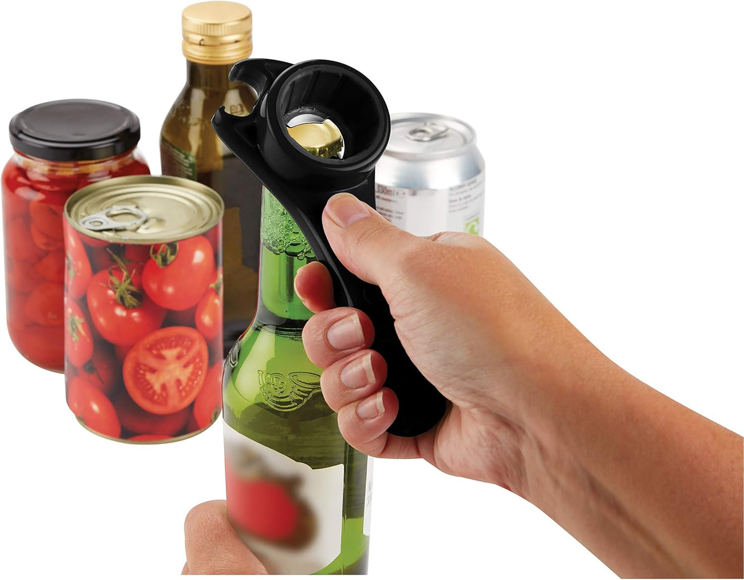 5 Way Opener - Twist-off Caps, Bottle Caps, Pop-Tops, and Jar Lids - Essential Kitchen Gadget for Easy Opening of Jars, Bottles