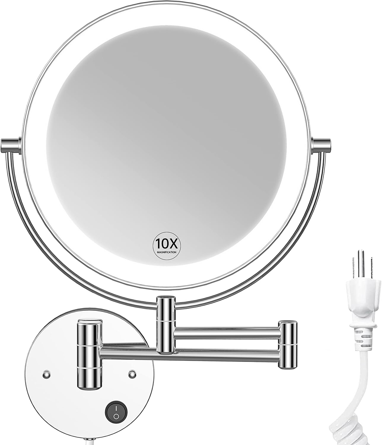 9" Large Size Wall Mounted Lighted Makeup Vanity Mirror, 1X/10X Magnifying  Bathroom Mirror
