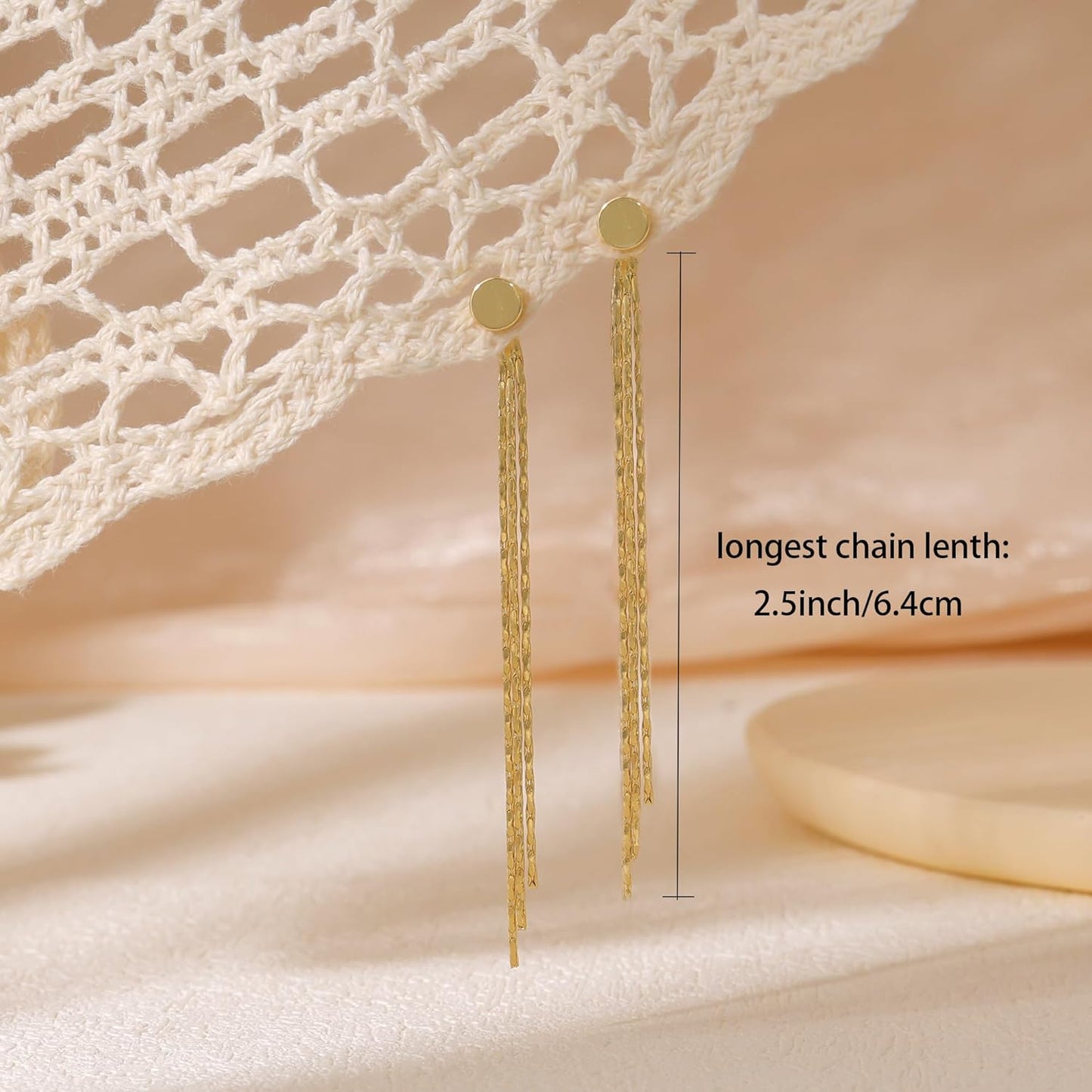 Gold Earrings for Women, 14K Gold Plated Tassel Dangle Earrings for Women Trendy Hypoallergenic Long Chain Earring