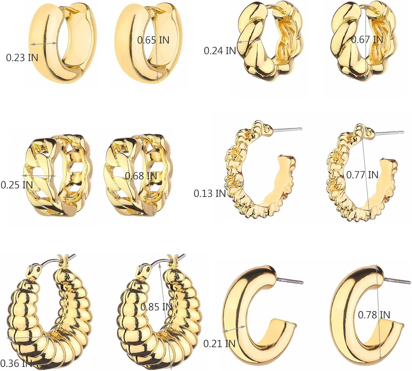Chunky Hoop Earrings Set 14K Gold Hoop Earrings for Women Hypoallergenic, Thick Hoops Earring set, Twist Huggie Hoop Earring
