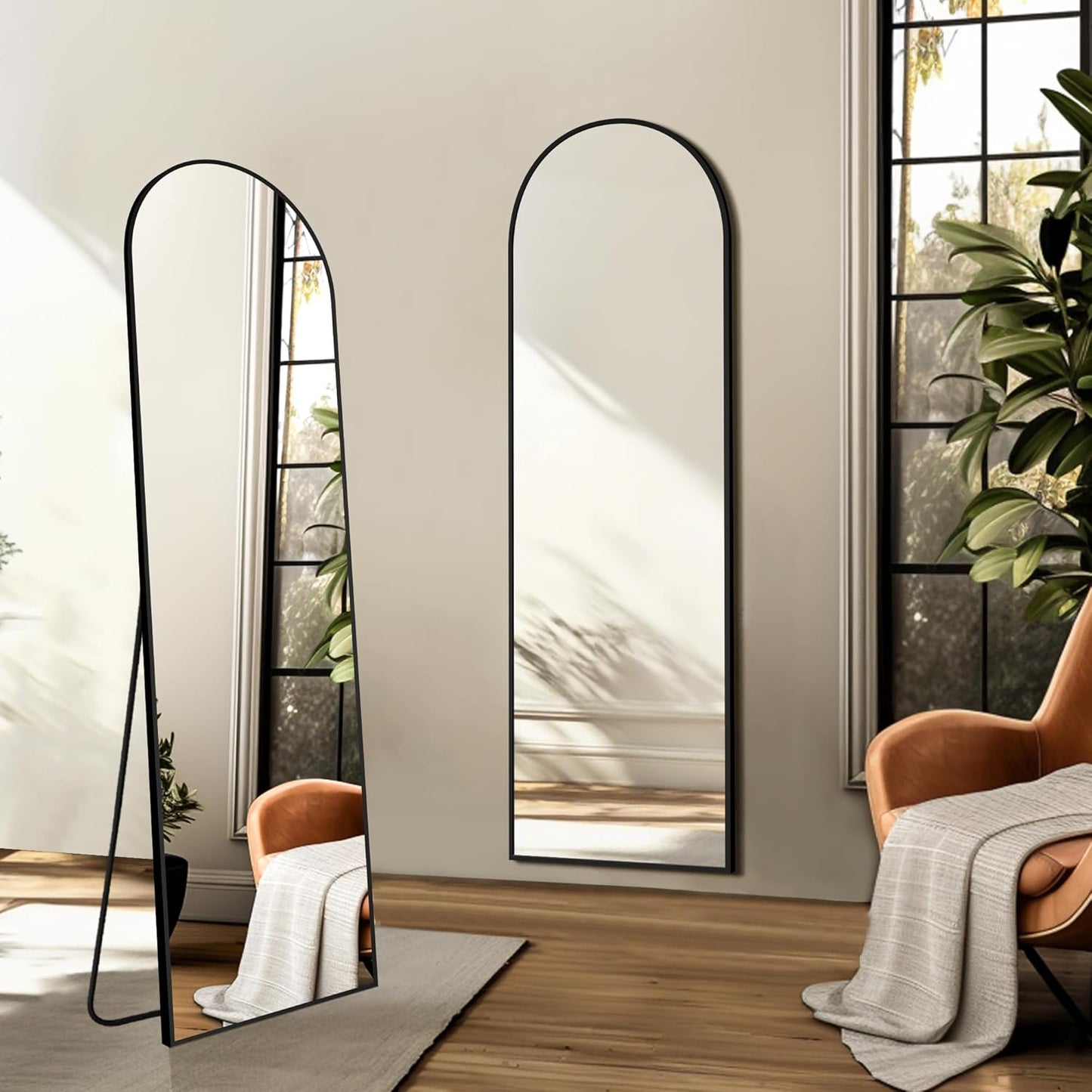 Arched Full Length Mirror, 56"x15" Standing Body Mirror for Wall, with Aluminum Alloy Frame