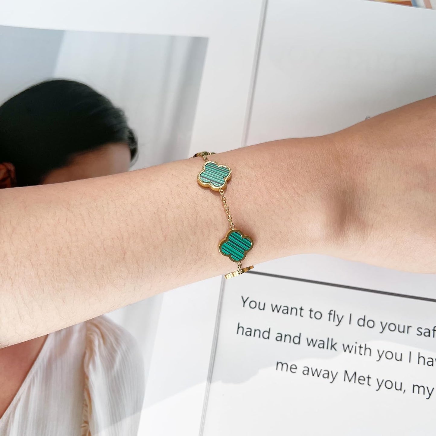 18K Gold Plated Clover Lucky Bracelet for Women White/Black/Red/Green Flower Four Leaf Link Bracelets