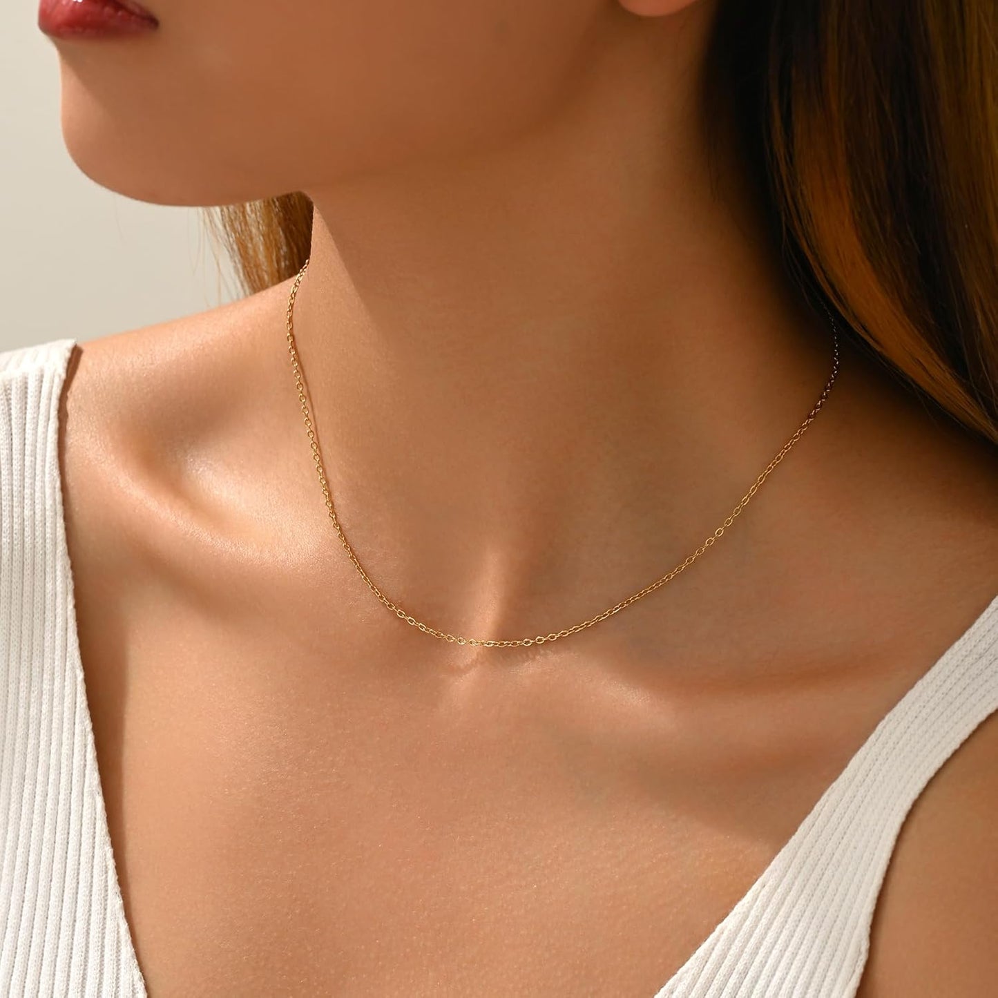 Dainty Gold Chain Necklace For Women - 18K Gold Plated Coin Disc Choker With Beaded & Paper Clip Layered Chain, Everyday Jewelry Gift