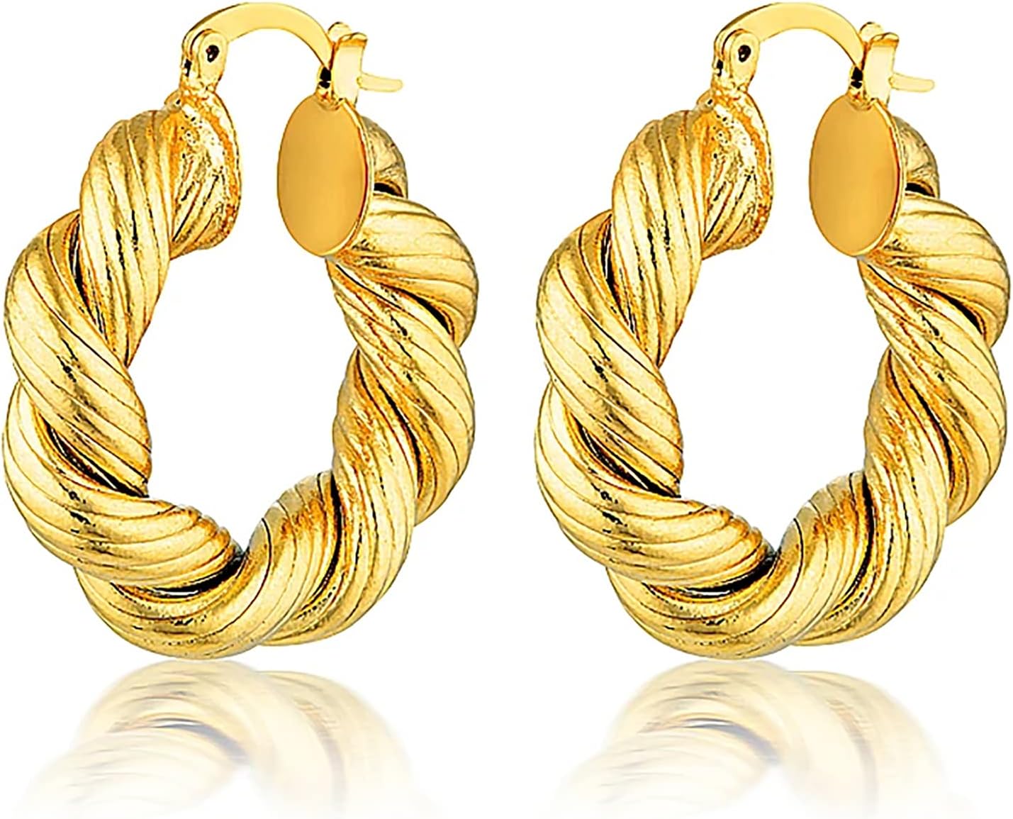 Chunky Gold Hoop Earrings for Women, 14k Gold Plated Thick Triple Hoop Earrings Hypoallergenic Trendy Chunky Gold Hoops