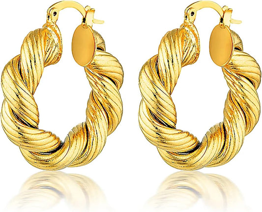 Chunky Gold Hoop Earrings for Women, 14k Gold Plated Thick Triple Hoop Earrings Hypoallergenic Trendy Chunky Gold Hoops