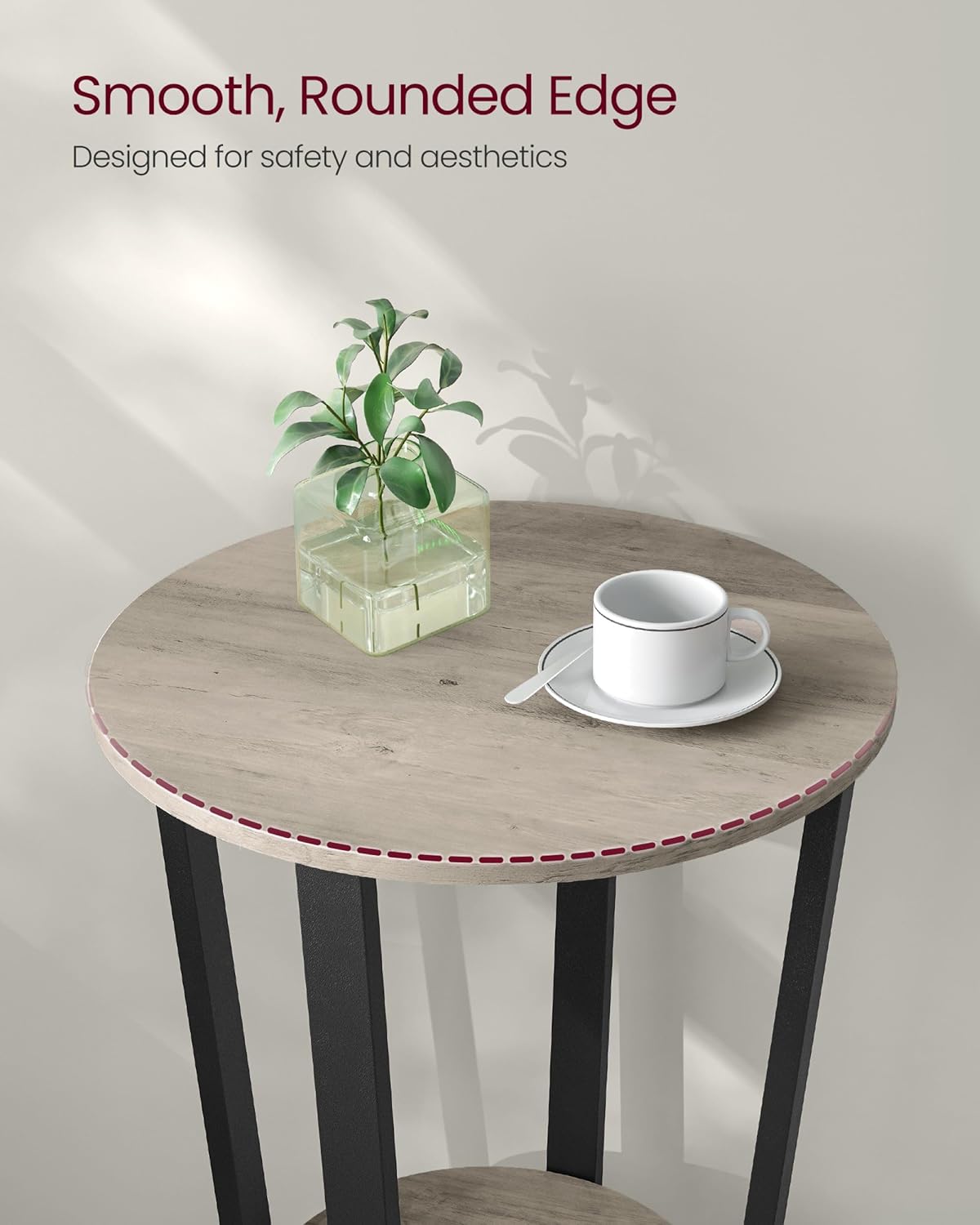 Round Side End Table, 2-Tier Accent Bedside Table with Storage Shelf, Easy Assembly