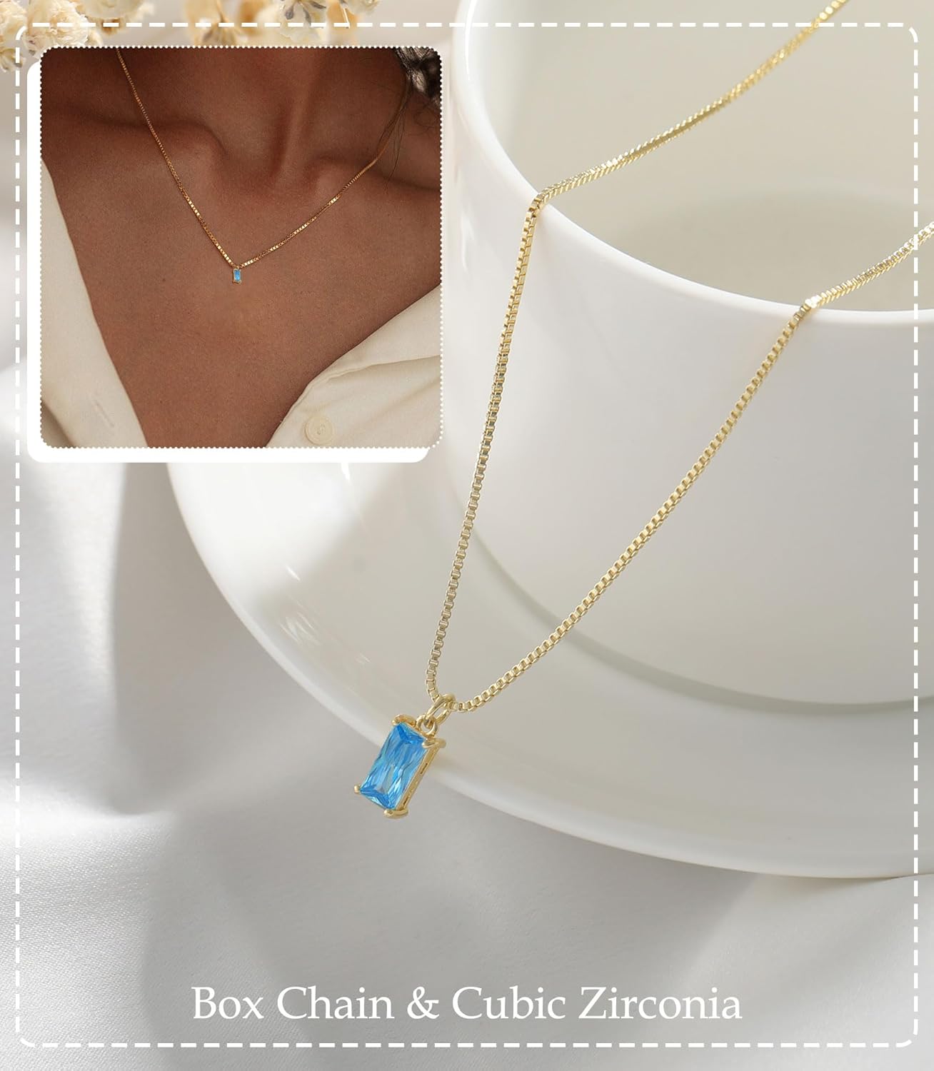 Emerald Birthstone Necklace, 14K Gold Plated Dainty Pendant for Women & Mothers, Green Cubic Zirconia Birthday Gift Jewelry