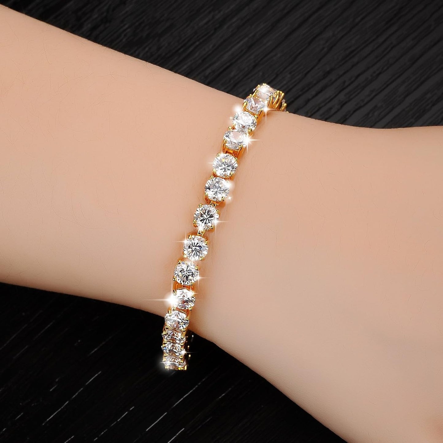 Eternity Bracelet Blue Cubic Zirconia, Sapphire Bracelet, 18K Gold Plated Hypoallergenic Bracelets -7.48inch/190mm