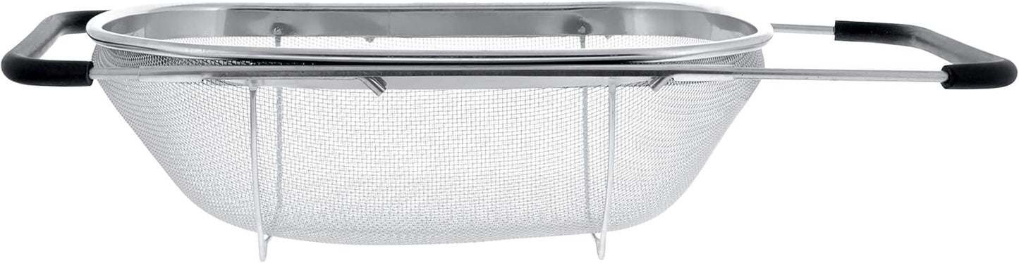 Colander with Expandable Rubber Handles - Rectangular Sieve, Fine Mesh Stainless Steel Strainers and Colanders for Kitchen
