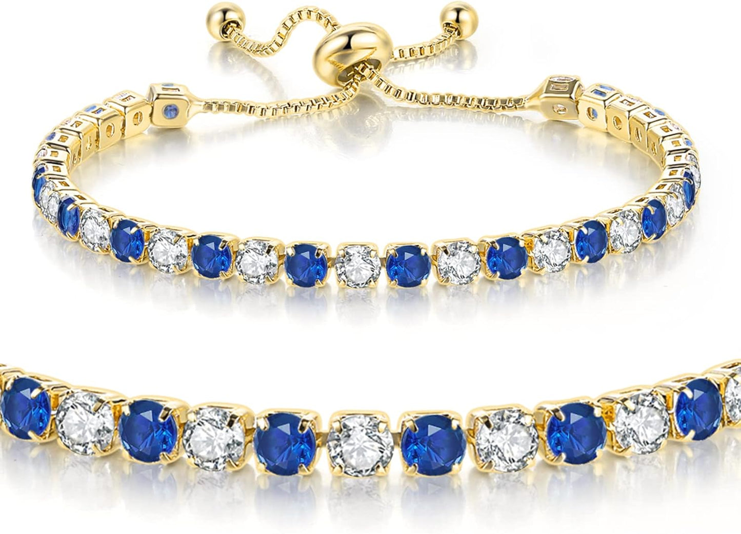 Tennis Bracelets for Women White Gold Plated Diamond AAA+ Cubic Zirconia CZ Dainty Classic Adjustable Slider