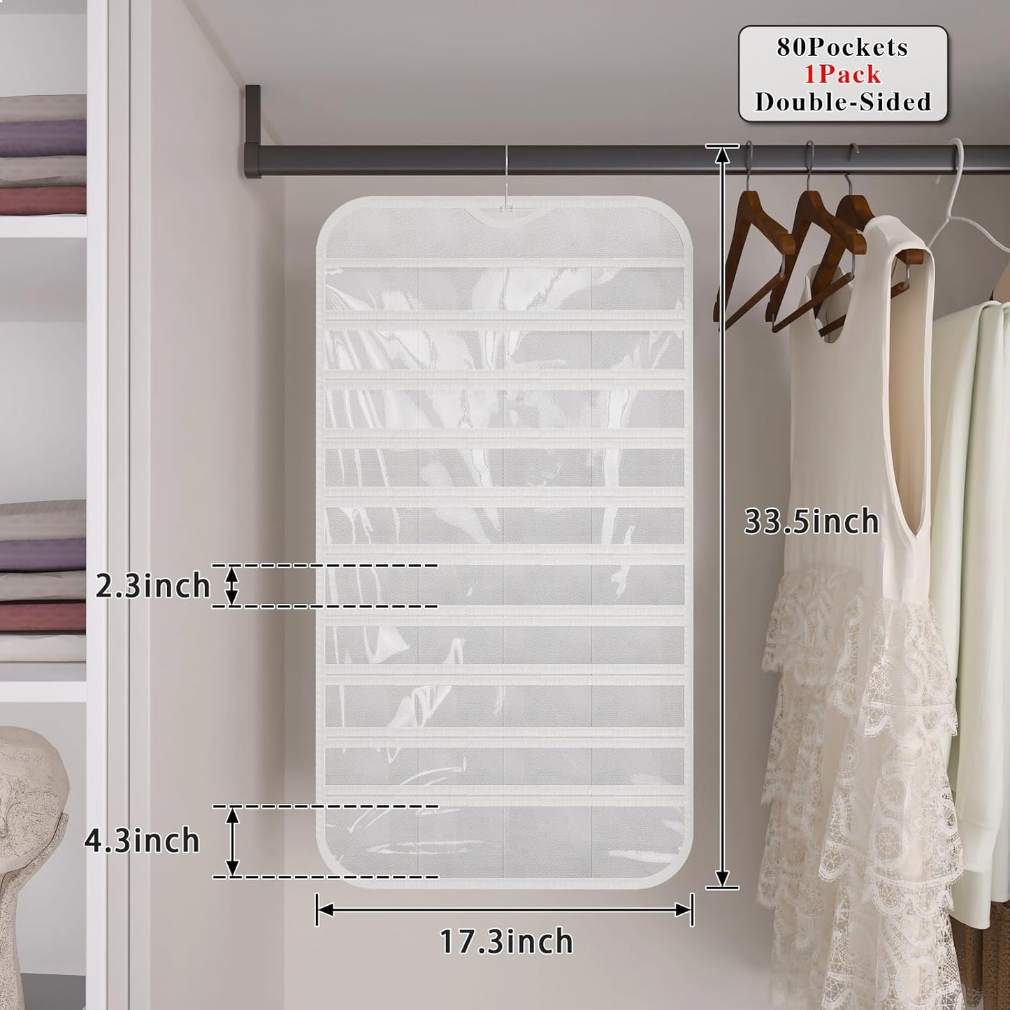 1-Pack Hanging Jewelry Organizer 80-Pocket Dual-sided Jewelry Storage for Earring Necklace Bracelet Ring and more