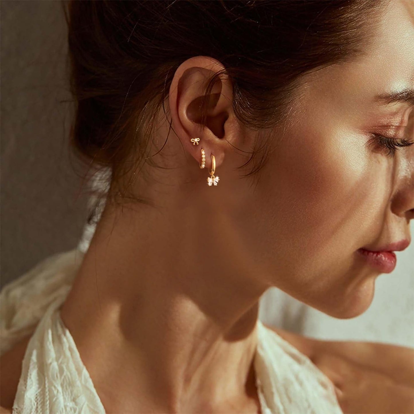 Freekiss 3 Pairs Gold Hoop Earrings Set: Dainty Stud Earrings Trendy Small 14K Gold Plated Hypoallergenic Dangle Cartilage