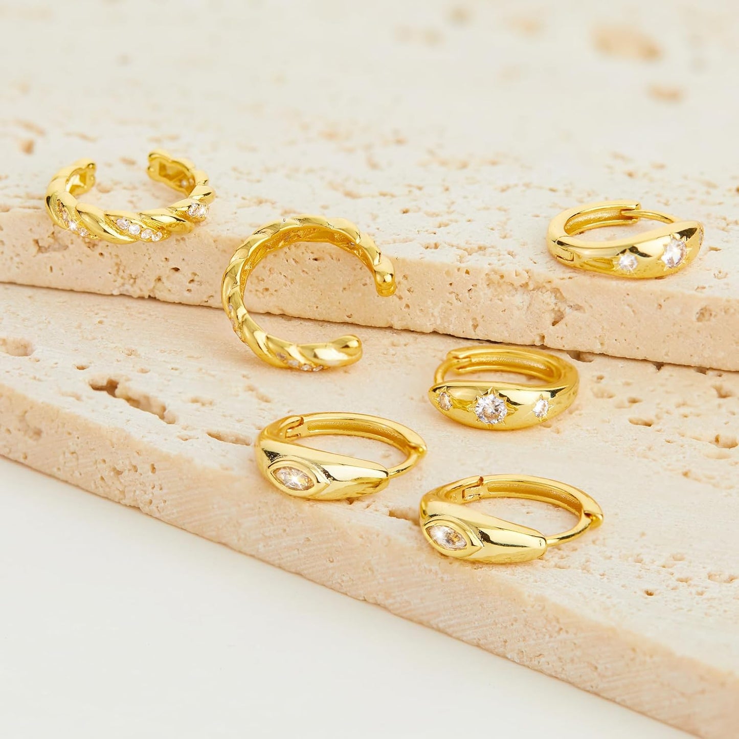 Small Sterling Silver Huggie Hoop Earrings Set for Women, 14K Gold Plated Hoops Stacks for Multiple Piercings