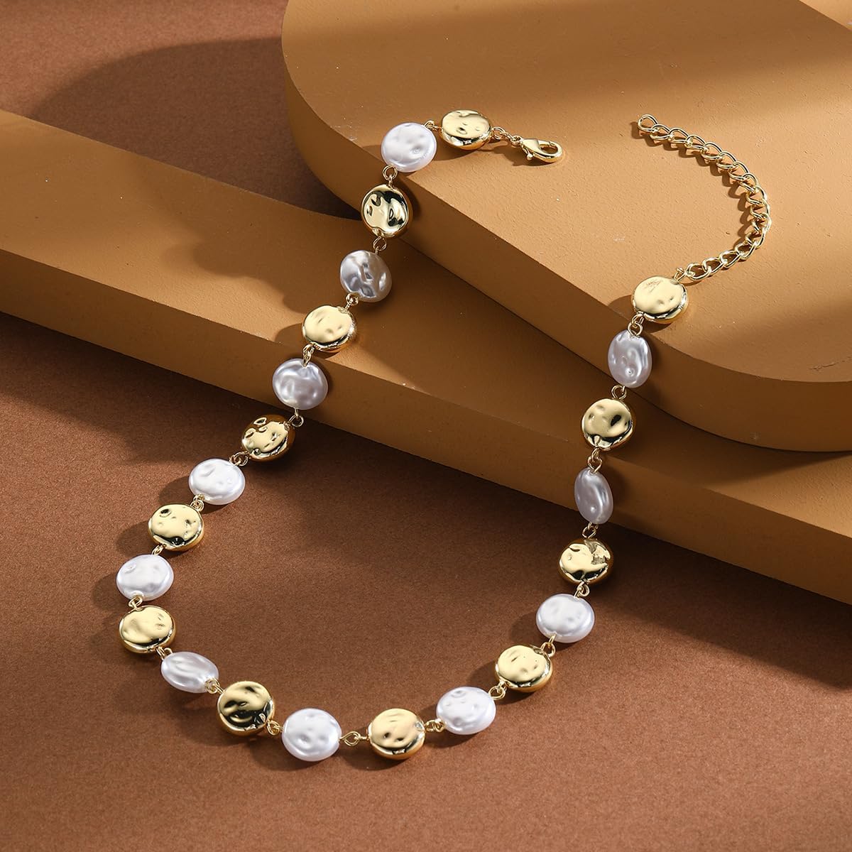 Gold Pearl Choker Necklace, Boho Beach Necklace with Charms, Waterproof Summer Jewelry for Women
