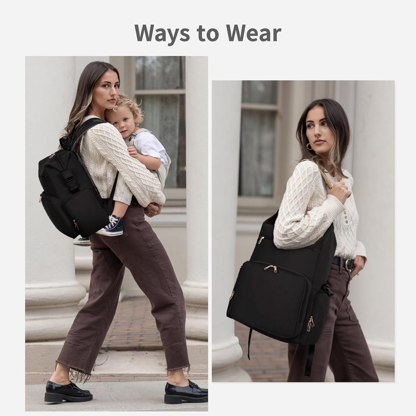 Large Newborn BB Maternity Bags Travel Tote with Insulated Pockets (Black)