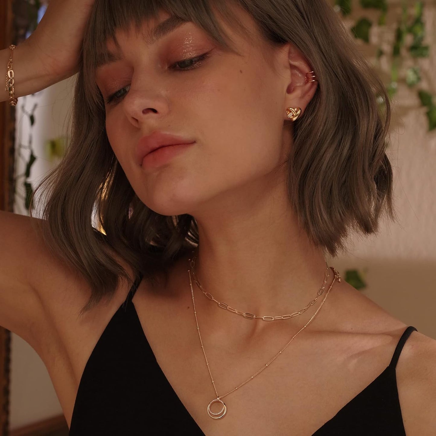 Layered Heart Necklace, Handmade 18K Gold Plated Dainty Choker With Arrow Bar Pendant for Women