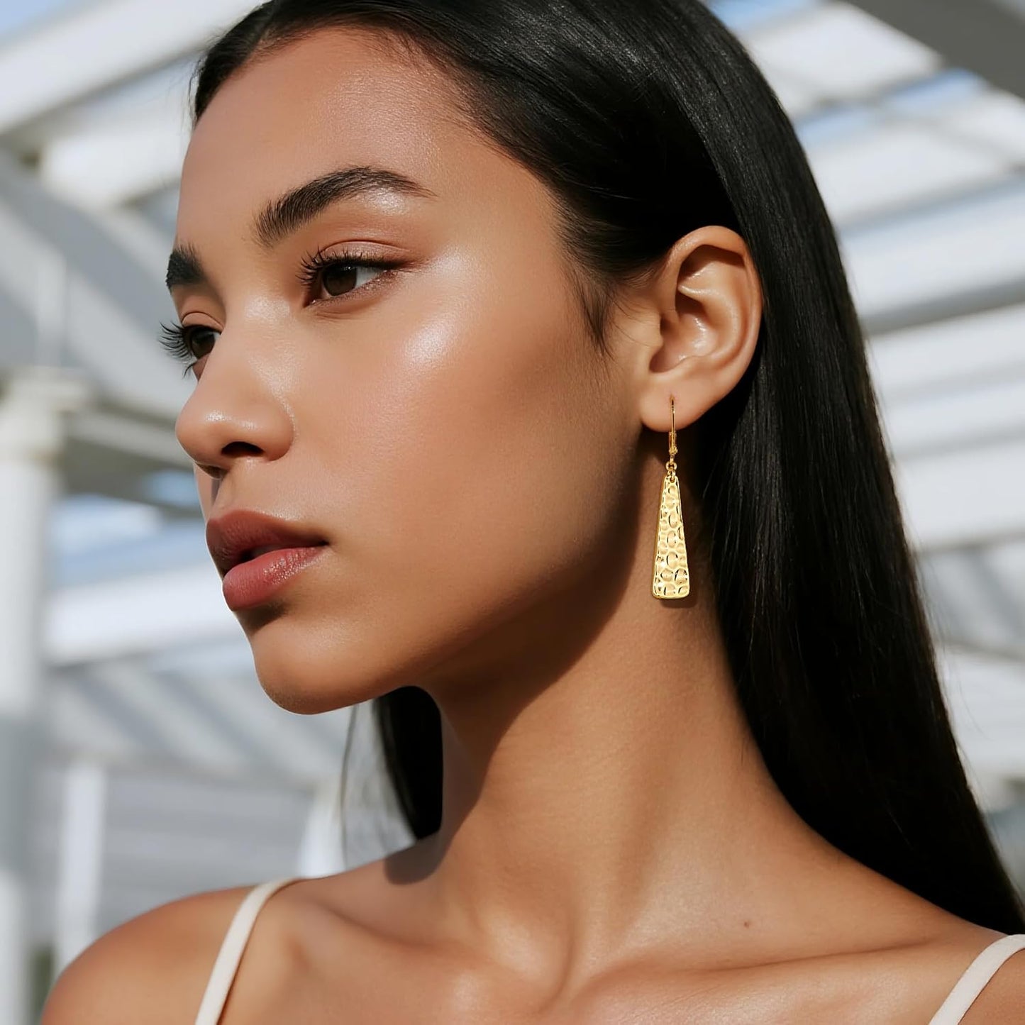 925 Sterling Silver Dangle Earrings for Women, 14K Gold Plated French Leverback Earrings, Hypoallergenic Lightweight Statement