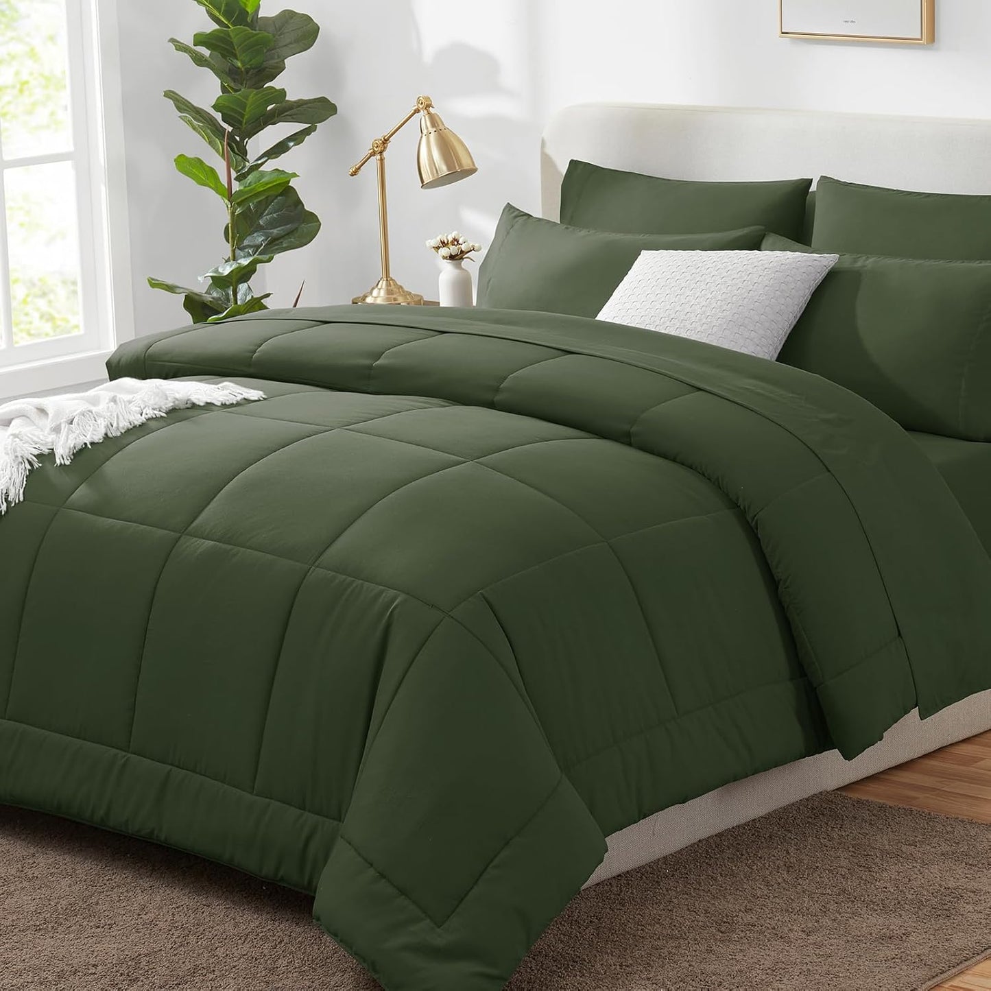 Queen Comforter Set Black, 7 count Bed in a Bag, All Season Bedding Sets